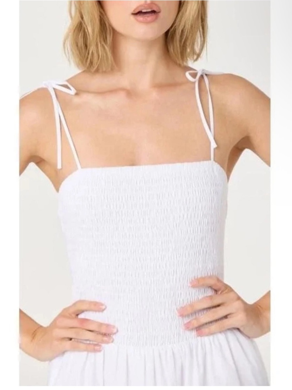 ASTR White Smocked Tie-Shoulder Sundress